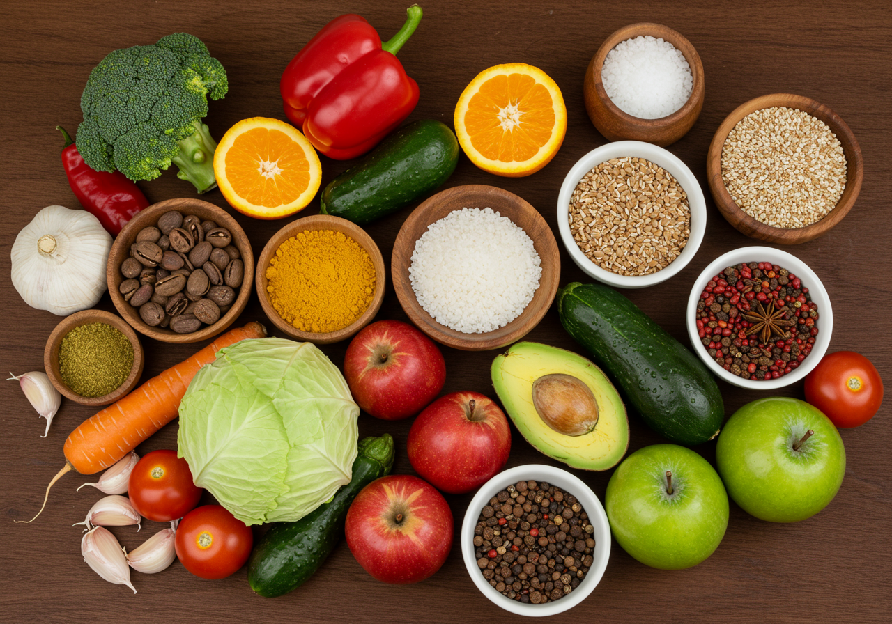 Colourful fresh Indian produce arrangement celebrating seasonal harvest